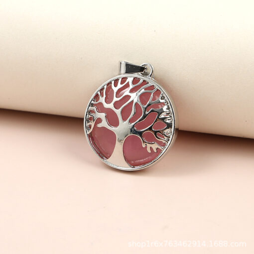 Hot selling alloy hollow life tree natural stone round pendant necklace YQJF-010