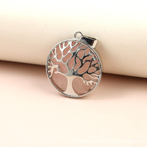 Hot selling alloy hollow life tree natural stone round pendant necklace YQJF-010