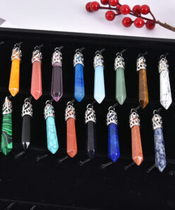 Wholesale Natural Stone Crystal Agate Hexagonal Pendant+Artificial Leather Rope Necklace YQJF-016