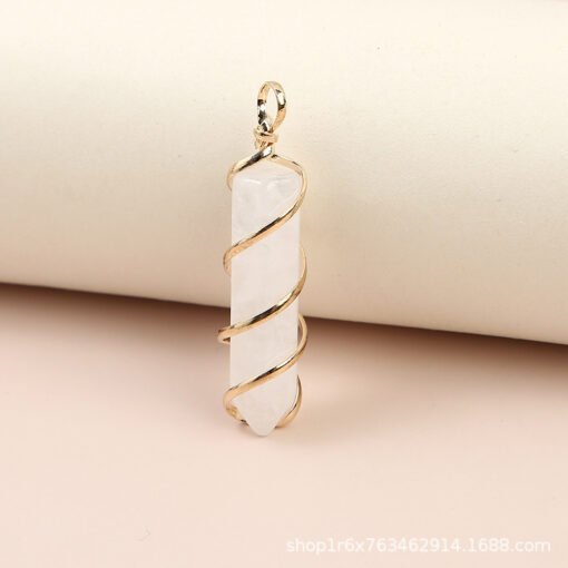 Wholesale natural stone crystal artificial spiral hexagonal column necklace pendant YQJF-014