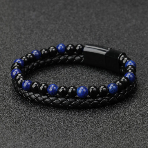 Natural stone volcanic stone tiger eye stone lapis lazuli beaded bracelet male cowhide rope agate bracelet