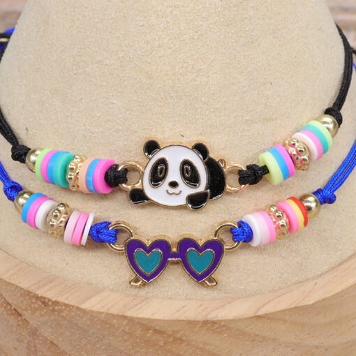 Children’s Colorful Soft Clay Animal Skating Shoes Ice Cream Panda Bracelet Necklace Set Mixed Batch 12 Bracelets+12 Necklaces/Set