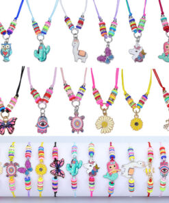 Children’s Mermaid Butterfly Bee Cartoon Children’s Necklace Bracelet Set Mix and Match 12 Bracelets+12 Necklaces/Set