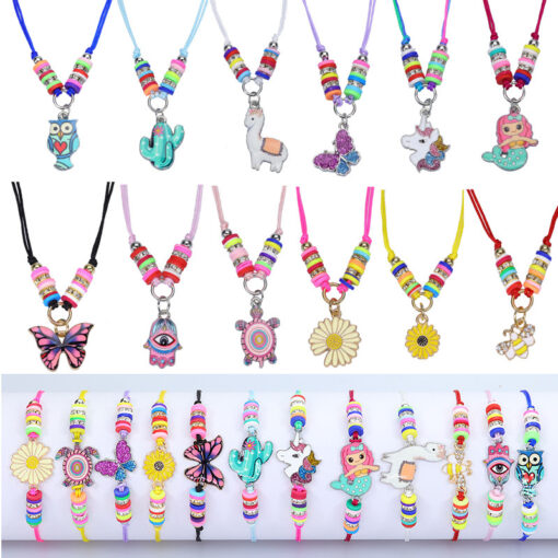 Children’s Mermaid Butterfly Bee Cartoon Children’s Necklace Bracelet Set Mix and Match 12 Bracelets+12 Necklaces/Set