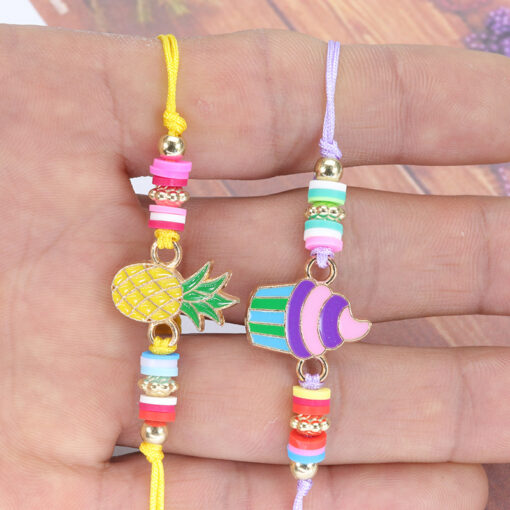 Children’s Colorful Soft Clay Animal Skating Shoes Ice Cream Panda Bracelet Necklace Set Mixed Batch 12 Bracelets+12 Necklaces/Set